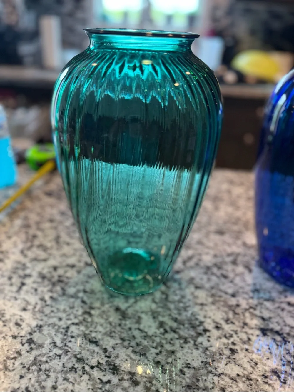 Blue and Teal Ribbed Glass Vases - Anchor Hocking